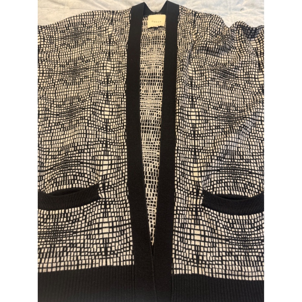 Mason Open Front Black & White Patterned Knit Cardigan With‎ Pockets Size M